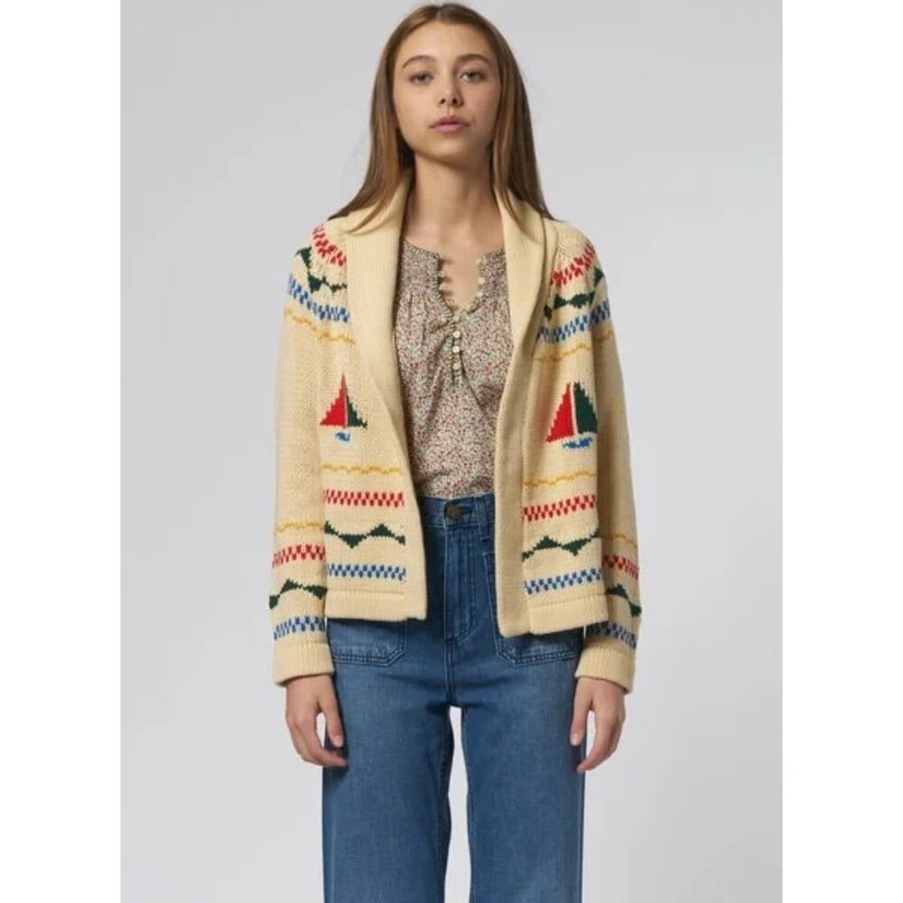 THE GREAT The Sailboat Lodge Shawl Collar Cream Knit Cardigan, Size XS (0)